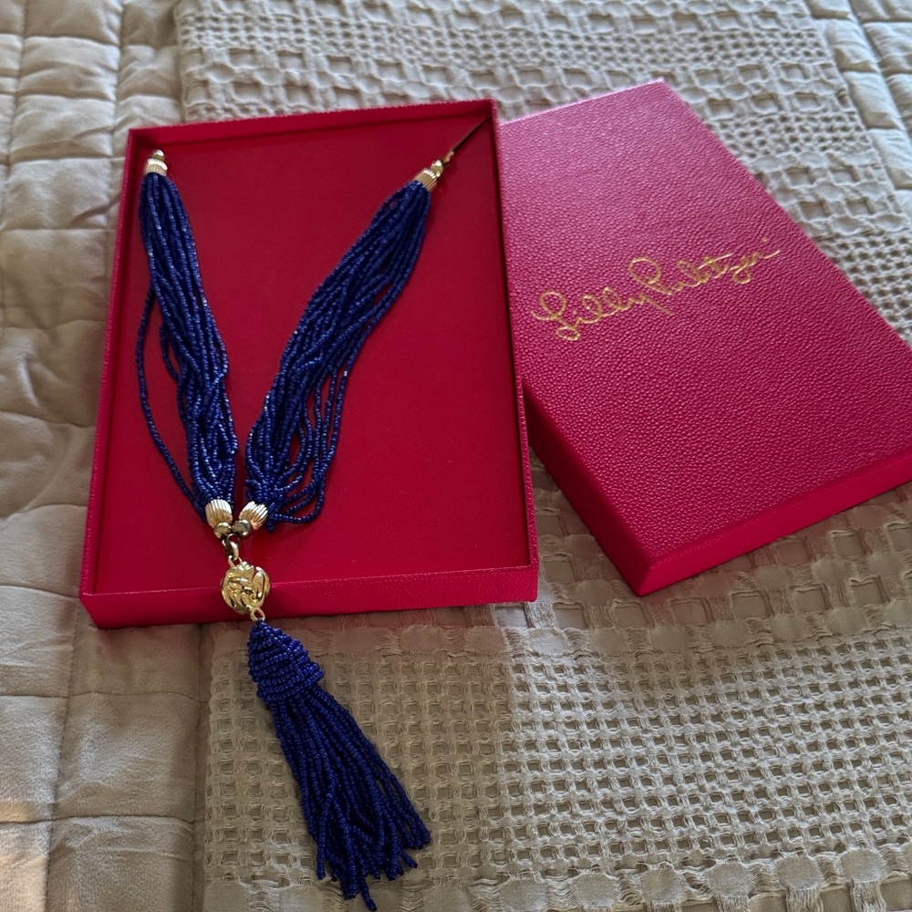 Lilly Pulitzer NWOT Blue Beaded Necklace with Gold Accents
